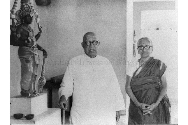 Govindasamy Pillai and his wife at the Sri Srinivasa Perumal temple in the 1970s. (Image from National Archives of Singapore).jpg